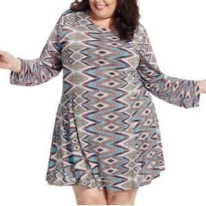 Misa Los Angeles Snake Print Prism Slinky Swing Long Sleeve Dress